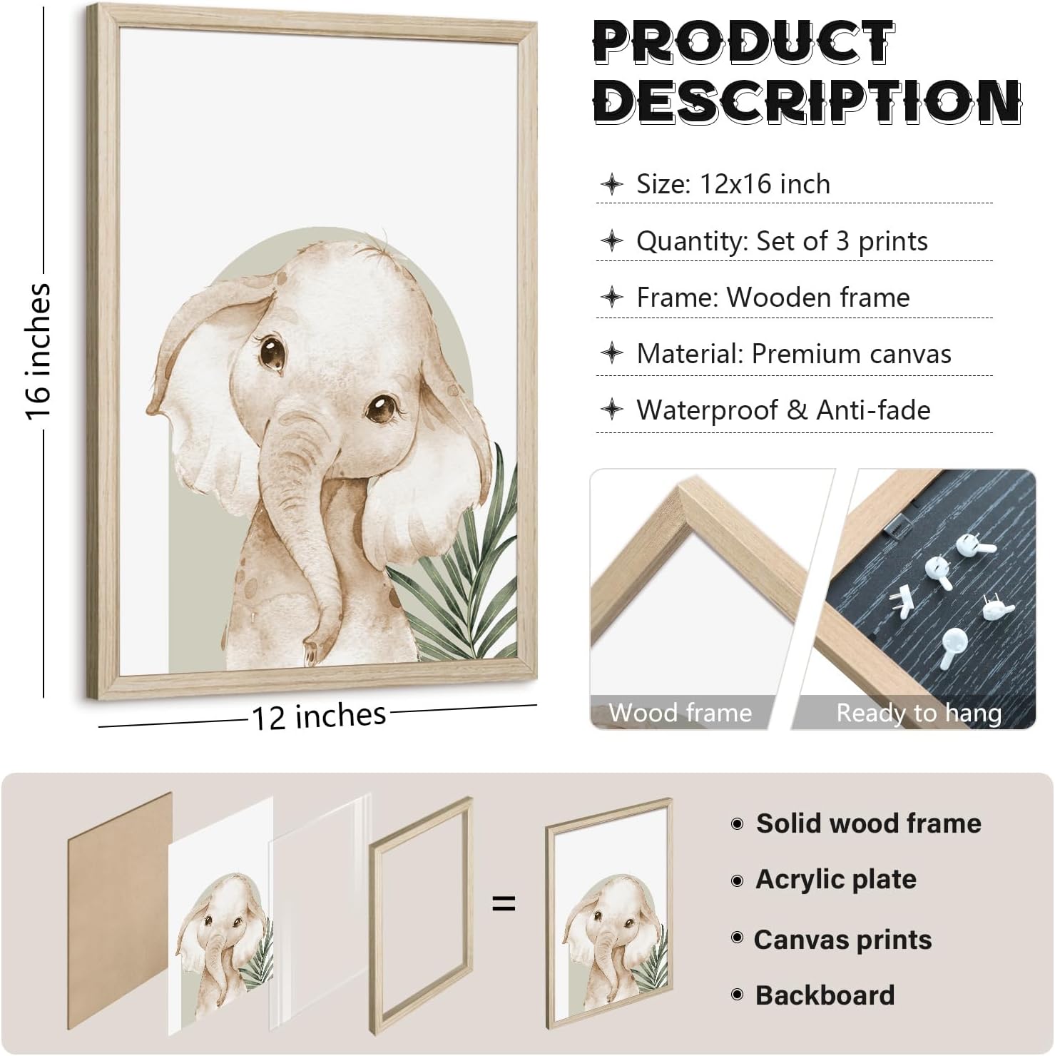 Safari Animal Wall Art Prints - Hình 2