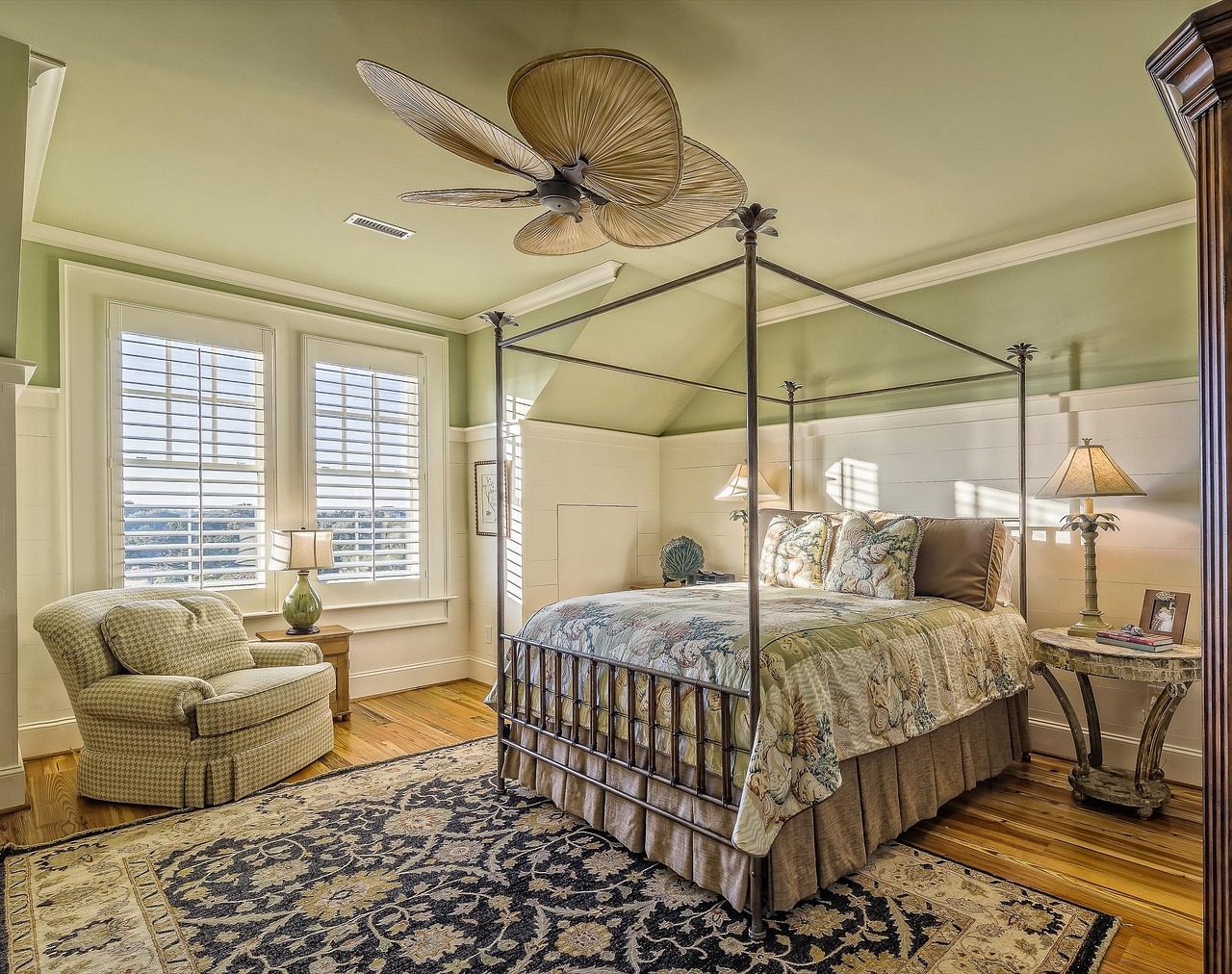 Fabric canopy hanging over a child bed