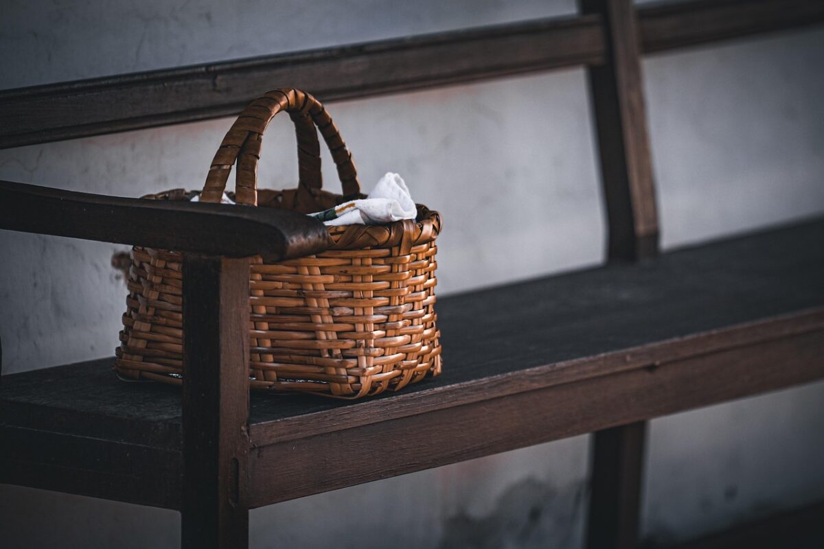 Woven rope basket used for nursery storage