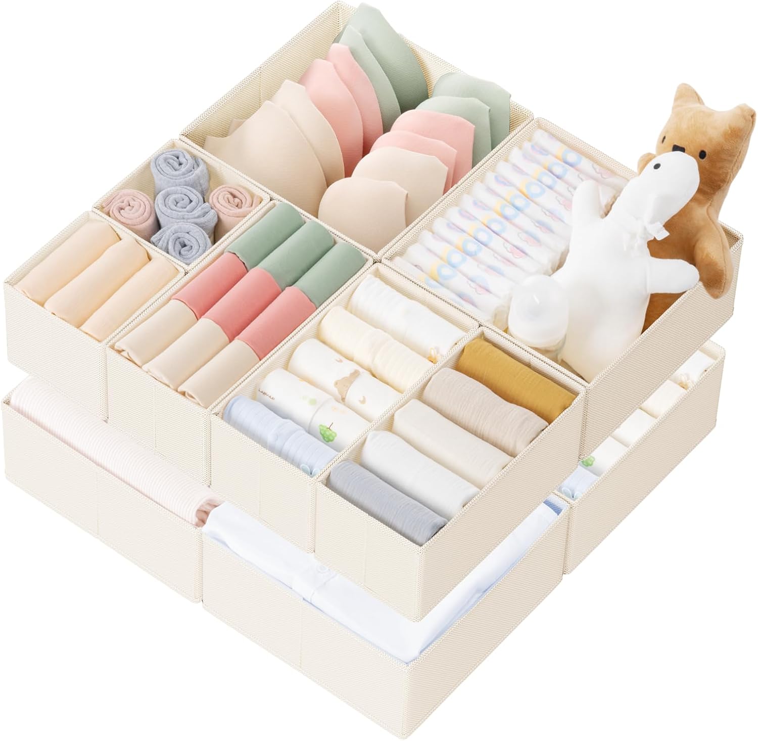 Cream Fabric Drawer Organizers - 10-Piece Nursery Storage Set