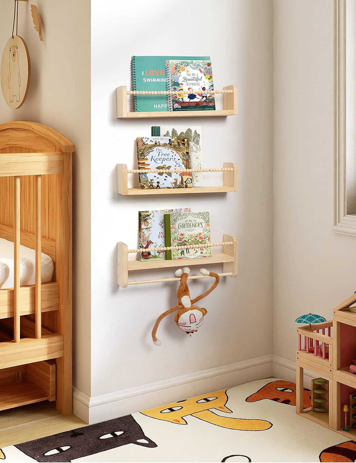 Natural Wood Nursery Floating Shelves - Hình 2