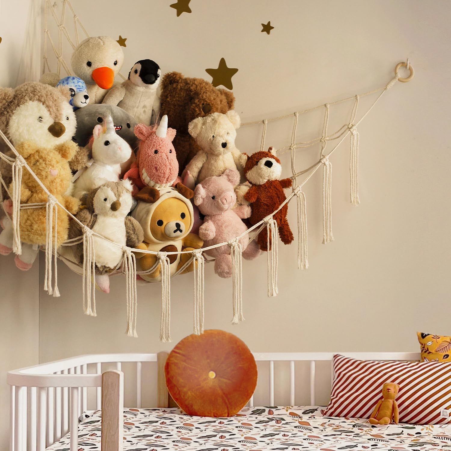 Boho Macrame Stuffed Animal Hammock - Hình 2