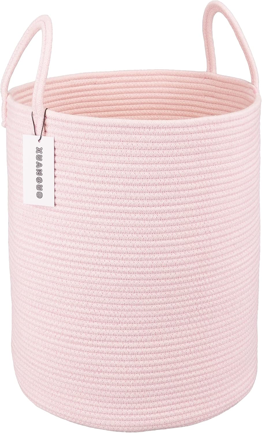 XUANOUO Pink Cotton Rope Storage Basket - Large 18" Laundry Hamper